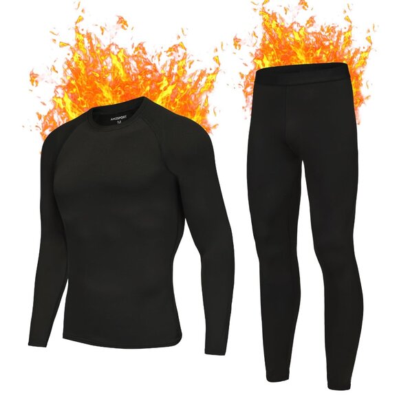 Men's Thermal Base Layer Set Fleece Lined Compression Long Johns Classic Fit